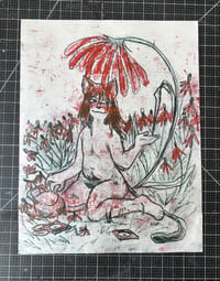 Image 2 of Catgirlboy Under A Floral Parasol4.75"x6.25" Risograph Print