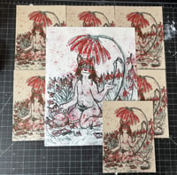 Image 1 of Catgirlboy Under A Floral Parasol4.75"x6.25" Risograph Print