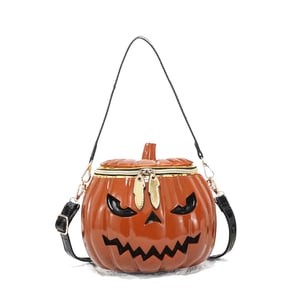 Image of Pumpkin Face Handbag with Zip Closure and Shoulder Strap