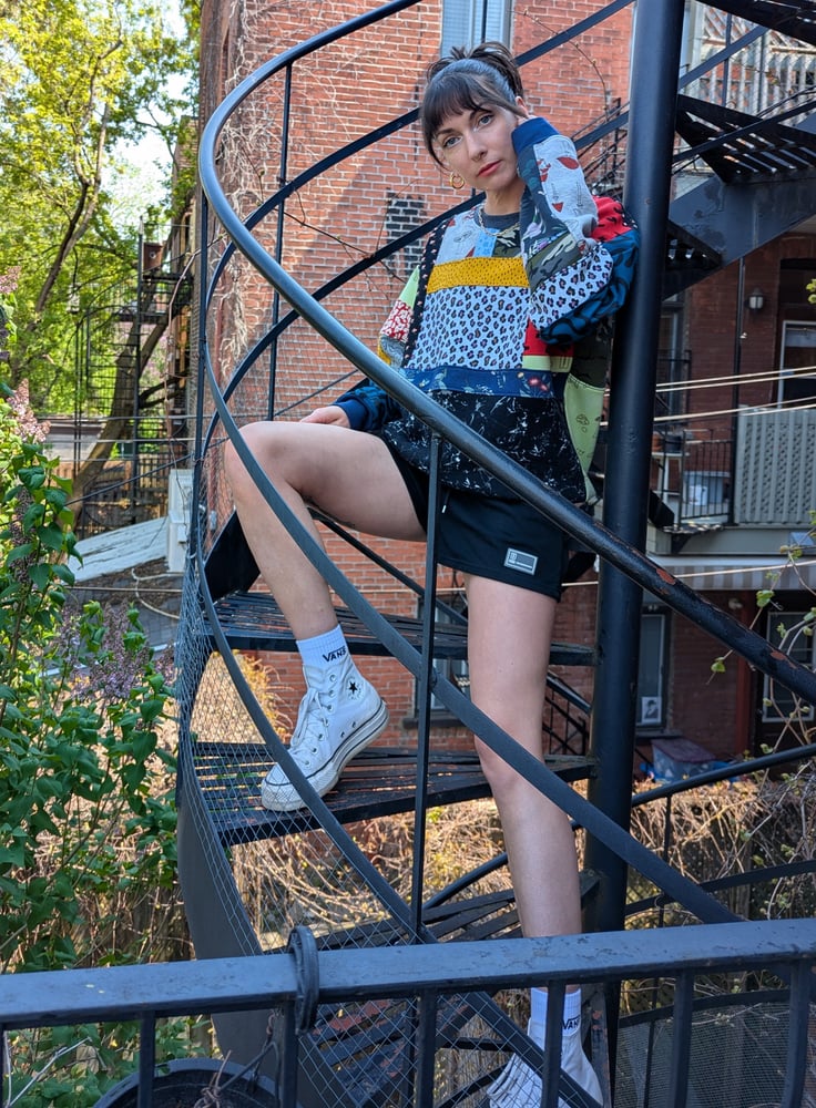 Image of OAK Unisex Medium Chaos of Prints Patchwork Crew Neck