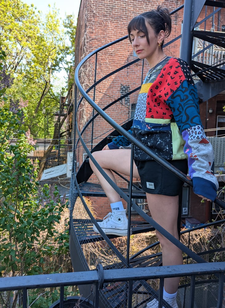 Image of OAK Unisex Medium Chaos of Prints Patchwork Crew Neck