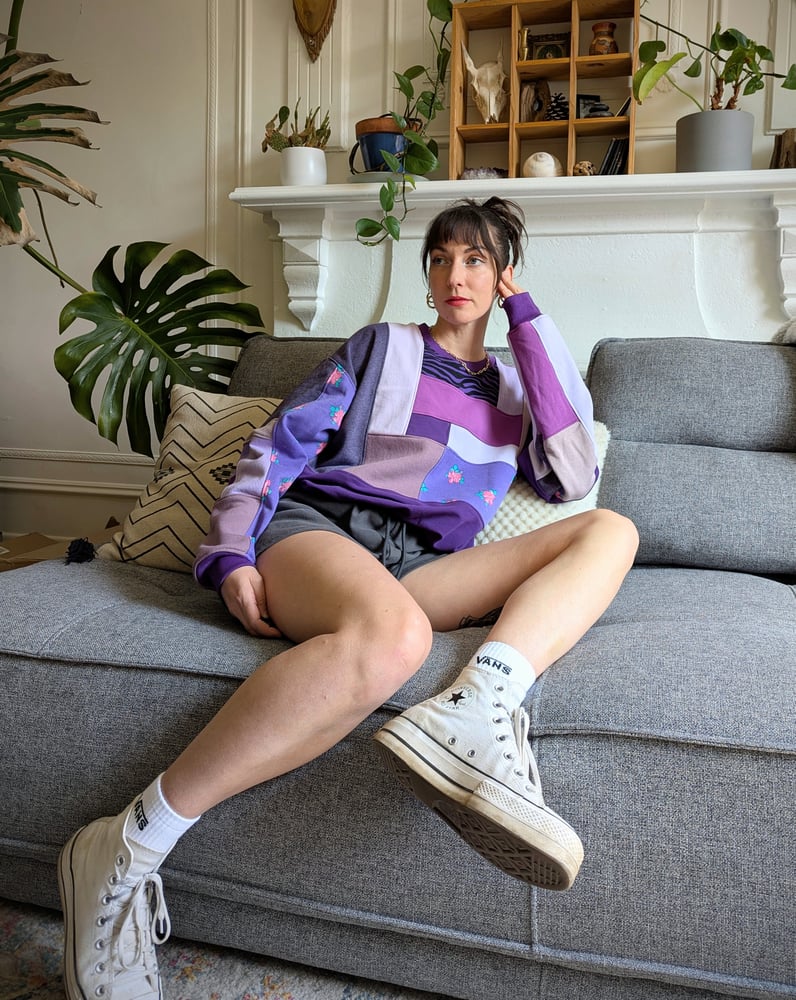 Image of OAK Unisex Medium Purples Patchwork Crew Neck