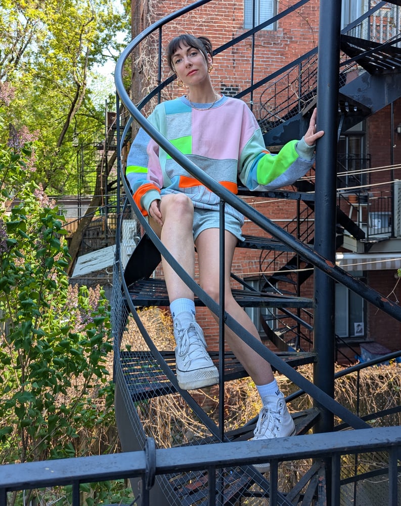 Image of OAK Unisex Large Neon and Pastel Patchwork Crew Neck
