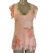 Image 2 of Pre-Owned L Coquette Cottagecore Peach Floral Mesh Lace Flutter