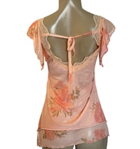 Image 3 of Pre-Owned L Coquette Cottagecore Peach Floral Mesh Lace Flutter