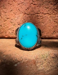 Image 3 of WL&A Handmade Ingot Old Style Split Band Navajo Blue Turquoise Ring - Size 5.5