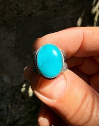 Image 4 of WL&A Handmade Ingot Old Style Split Band Navajo Blue Turquoise Ring - Size 5.5