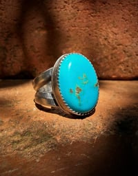 Image 2 of WL&A Handmade Ingot Old Style Split Band Navajo Blue Turquoise Ring - Size 6.5