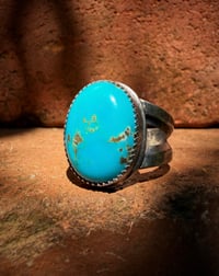Image 1 of WL&A Handmade Ingot Old Style Split Band Navajo Blue Turquoise Ring - Size 6.5