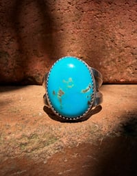 Image 3 of WL&A Handmade Ingot Old Style Split Band Navajo Blue Turquoise Ring - Size 6.5