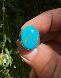 Image 4 of WL&A Handmade Ingot Old Style Split Band Navajo Blue Turquoise Ring - Size 6.5
