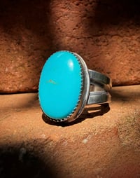 Image 1 of WL&A Handmade Ingot Old Style Split Band Navajo Blue Turquoise Ring - Size 8