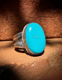 Image 2 of WL&A Handmade Ingot Old Style Split Band Navajo Blue Turquoise Ring - Size 8