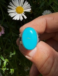 Image 4 of WL&A Handmade Ingot Old Style Split Band Navajo Blue Turquoise Ring - Size 8