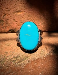 Image 3 of WL&A Handmade Ingot Old Style Split Band Navajo Blue Turquoise Ring - Size 8