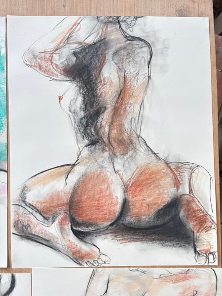 Image of Figure Backside Study - Original 14”x17”
