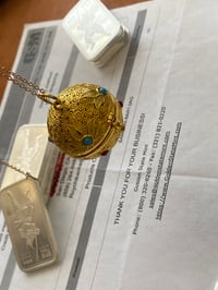 Image 2 of Handcrafted Copper w/ 24K Gold Plated Incense Ball Pendant Natural Gemstones 55g