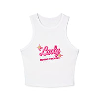 Image 4 of Lady Coming Through Racer Tank — Women's Graphic Crop Tank Top