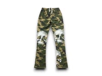 Image 2 of Skull Custom Upcycled Reworked Screen Print camo stacked sweatpants 