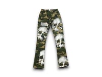 Image 1 of Skull Custom Upcycled Reworked Screen Print camo stacked sweatpants 