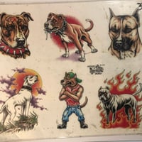 Image 2 of 1994 Official Tattoo brand dog flash sheet 364-c laminated 