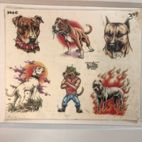 Image 1 of 1994 Official Tattoo brand dog flash sheet 364-c laminated 