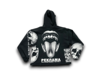 Image 2 of  Skull graffiti custom upcycled reworked Screen Print black hoodie 