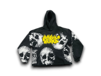 Image 1 of  Skull graffiti custom upcycled reworked Screen Print black hoodie 
