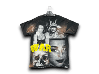 Image 1 of  Lauren Hill Sade war graffiti Skull Upcycled Reworked Screen Print bleached black T-Shirt 