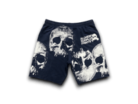 Image 1 of Skull Upcycled Reworked custom Screen Print navy blue sweat shorts 