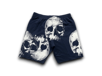 Image 2 of Skull Upcycled Reworked custom Screen Print navy blue sweat shorts 
