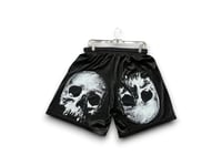 Image 2 of Champion Skull Upcycled Reworked custom Screen Print black gym shorts 