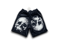 Image 2 of Champion Skull Upcycled Reworked custom Screen Print navy blue gym shorts 