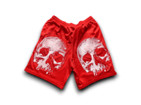Image 2 of  Champion Skull Upcycled Reworked custom Screen Print red gym shorts 