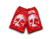 Image 1 of  Champion Skull Upcycled Reworked custom Screen Print red gym shorts 
