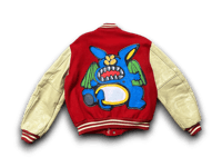 Image 1 of 100% Leather/Wool Custom Painted Upcycled Reworked letterman Jacket 
