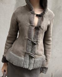 Image 1 of GREY LEATHER AND SHEARLING TOGGLE JACKET