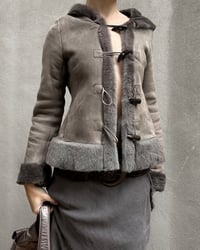 Image 2 of GREY LEATHER AND SHEARLING TOGGLE JACKET