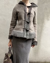 Image 7 of GREY LEATHER AND SHEARLING TOGGLE JACKET