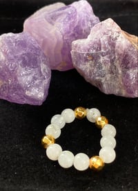 Image 1 of AAA Grade Moonstone & Gold-Plated Titanium Hematite Ring – Elastic Adjustable Size 5–8
