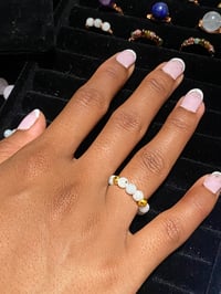 Image 2 of AAA Grade Moonstone & Gold-Plated Titanium Hematite Ring – Elastic Adjustable Size 5–8