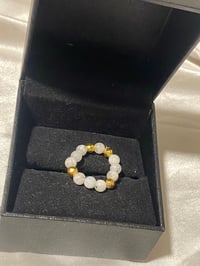Image 3 of AAA Grade Moonstone & Gold-Plated Titanium Hematite Ring – Elastic Adjustable Size 5–8
