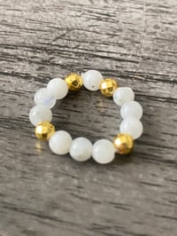 Image 5 of AAA Grade Moonstone & Gold-Plated Titanium Hematite Ring – Elastic Adjustable Size 5–8
