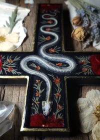 Image 2 of Snake Skeleton and Red Floral Wall Cross