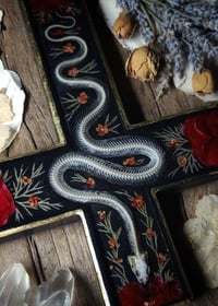 Image 3 of Snake Skeleton and Red Floral Wall Cross
