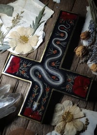 Image 4 of Snake Skeleton and Red Floral Wall Cross
