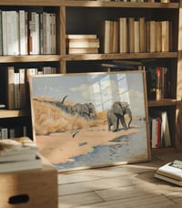 Image 2 of “Elephants on the Riverbank” Wildlife Landscape Print
