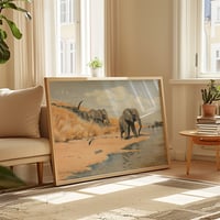 Image 4 of “Elephants on the Riverbank” Wildlife Landscape Print