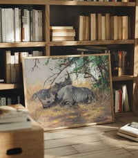 Image 2 of “Two Rhinoceroses Resting” Wildlife Art Print