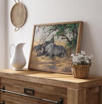 Image 3 of “Two Rhinoceroses Resting” Wildlife Art Print